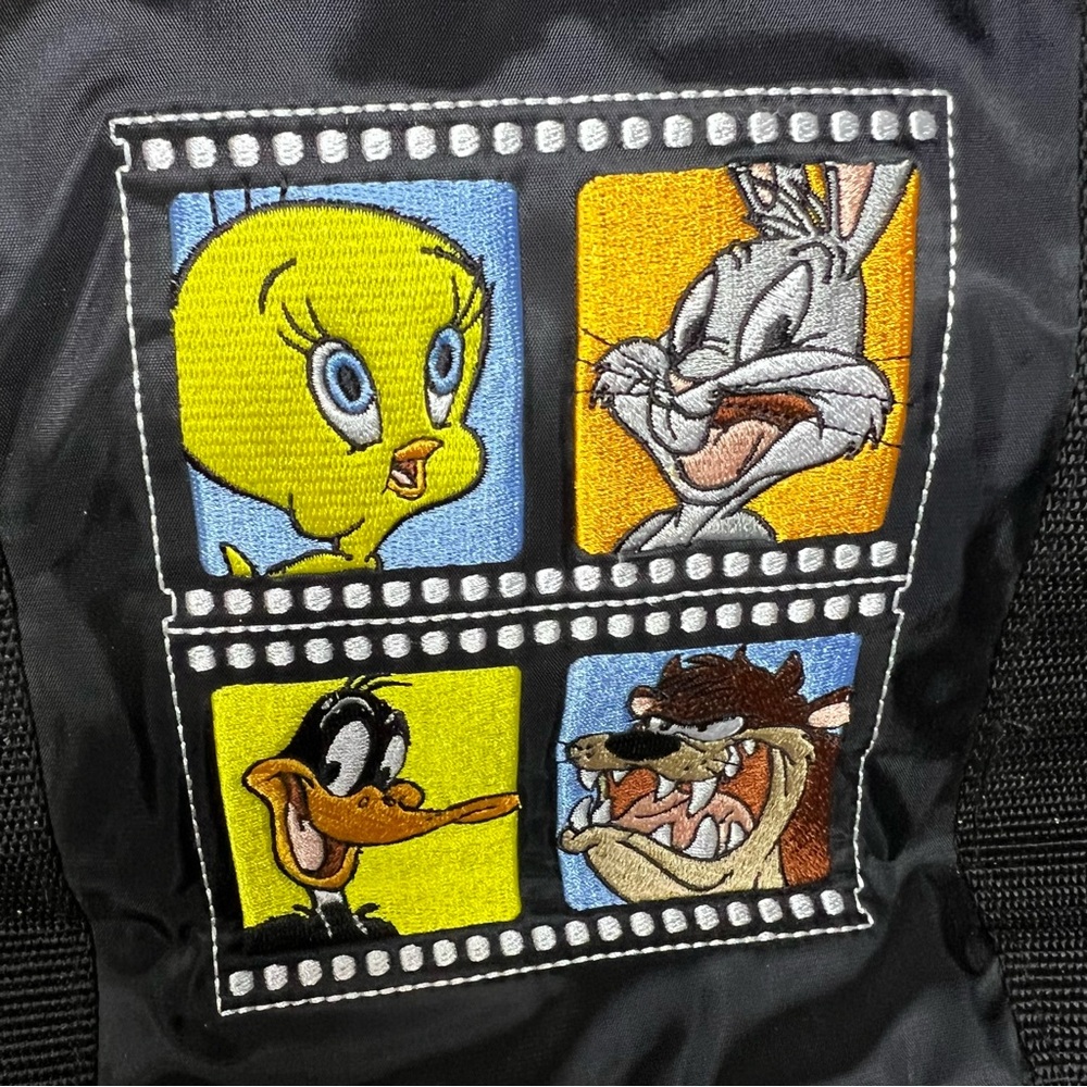 Vtg Looney Tunes Hallmark Embroidered Black Zip Tote Bag - Picture 2 of 7
